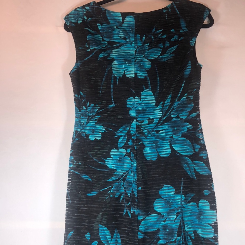 Gorgeous Sheer-Overlay Dress Aqua & Black Swag Neck Sz 6 - Picture 6 of 8